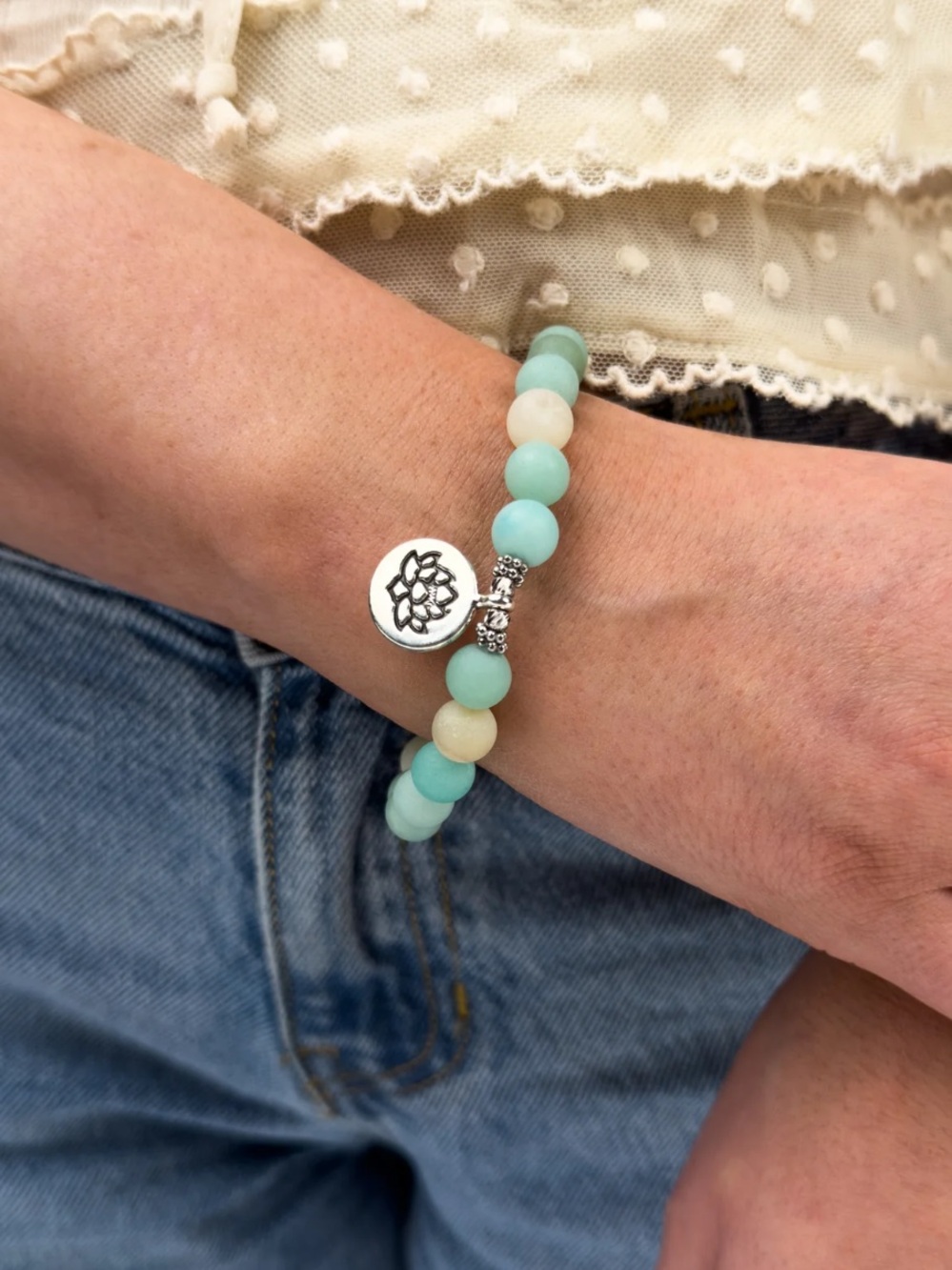 🆕 Oshena Lotus Tide Amazonite Bead Stretch Bracelet